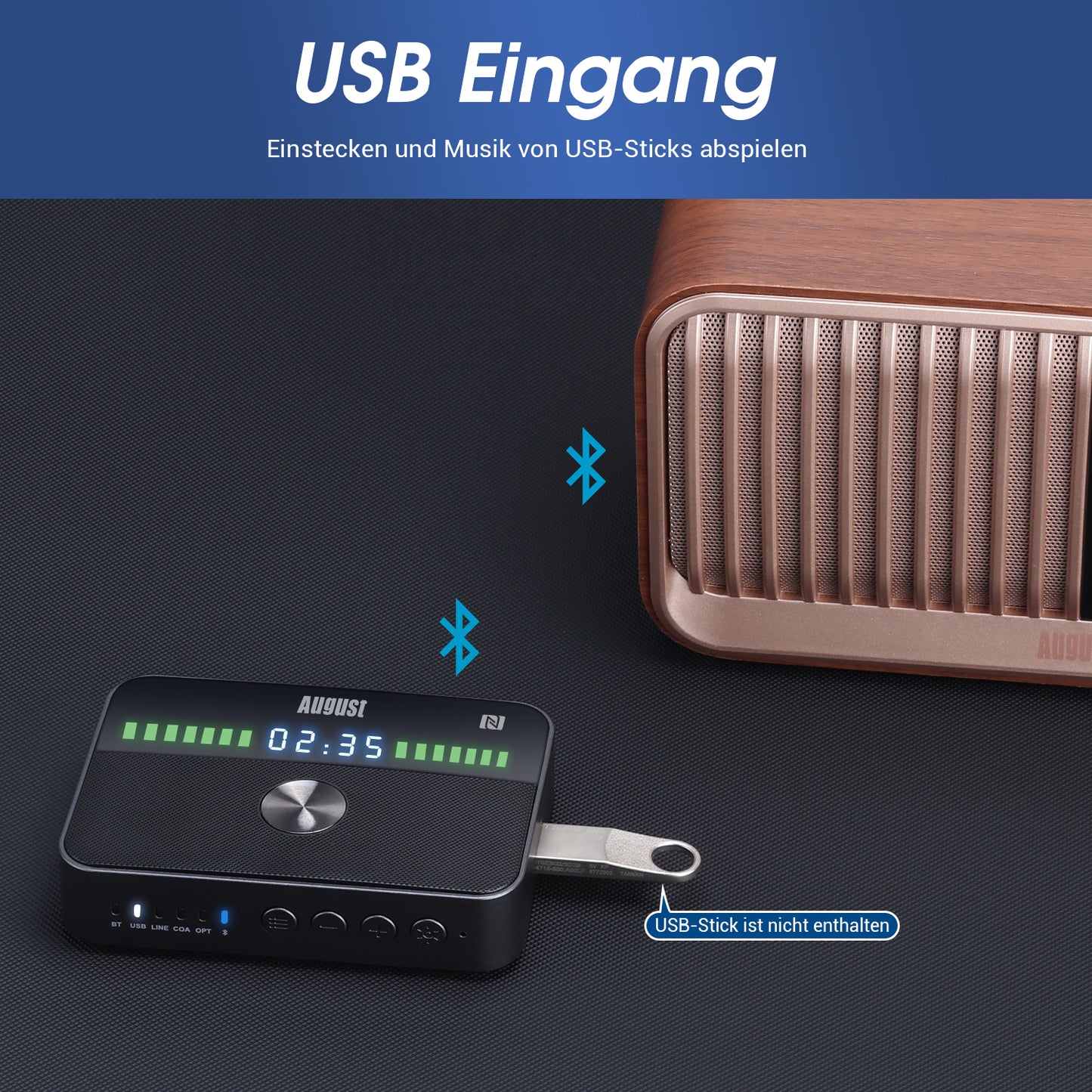 Bluetooth-Audio-Sender und Empfänger mit USB-Wiedergabe - August MR285