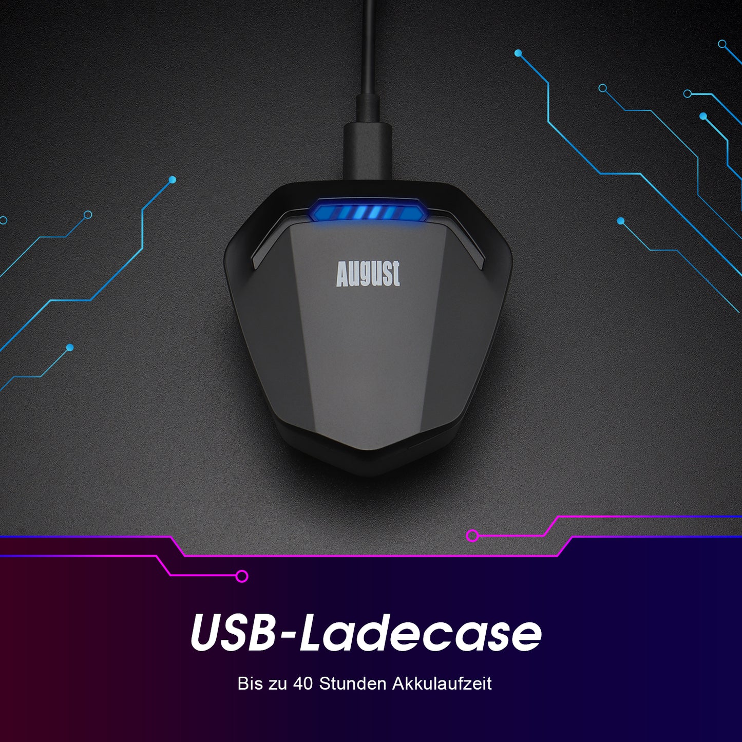 Gaming Ohrhörer Bluetooth 5.0 True Wireless - August EPG500B - Duales Mikrofon, Low Latency, IPX4-Wasserbeständigkeit, 40 Stunden Akkulaufzeit - Daffodil Germany GmbH