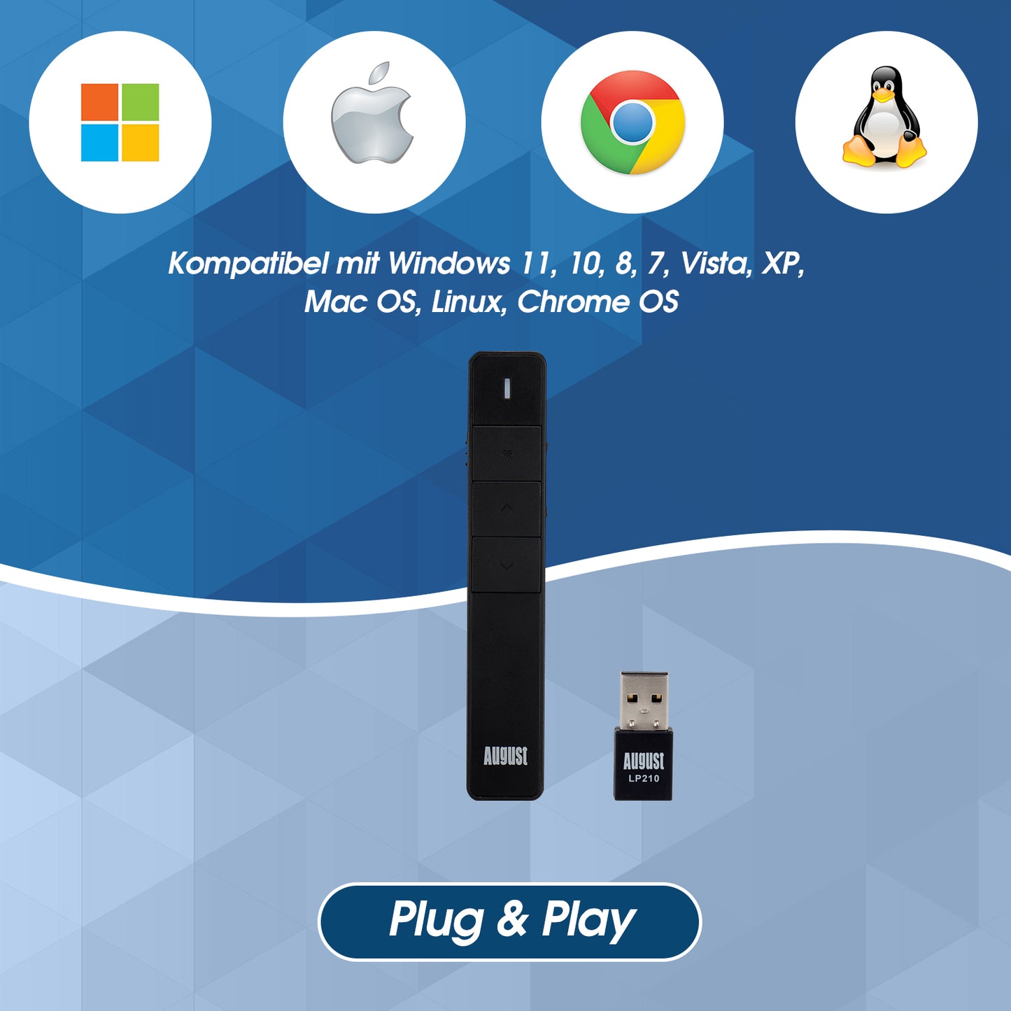 August LP210 - Schnurloser Presenter mit Laserpointer und integriertem Akku - Daffodil Germany GmbH