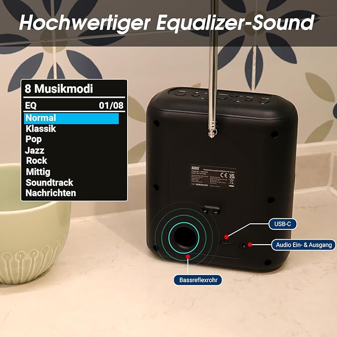 Tragbarer Akku DAB FM Radio Bluetooth Lautsprecher LCD Bildschirm - August MB330