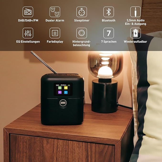 Tragbarer Akku DAB FM Radio Bluetooth Lautsprecher LCD Bildschirm - August MB330