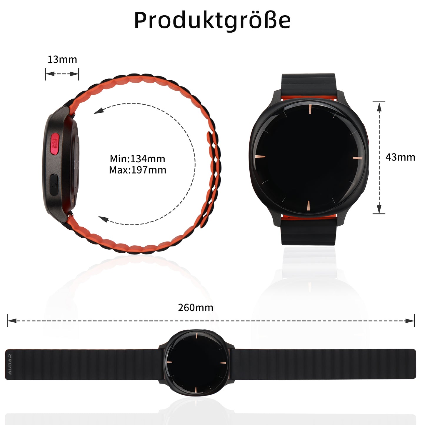 Gesundheitsmonitor Uhr 24/7 Lebenszeichen-Tracker mit Sturzerkennung & SOS-Auslöser - Audar E2