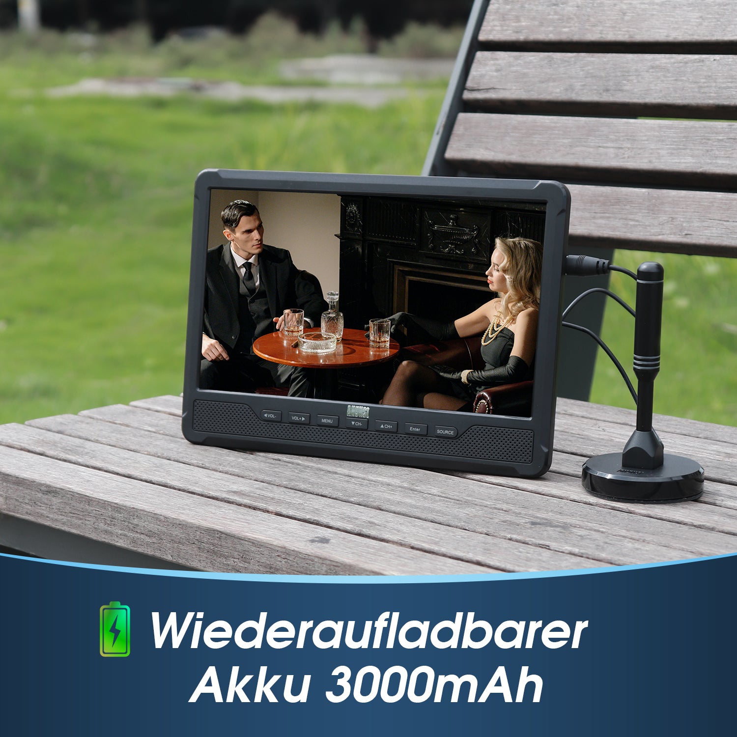 [B-Ware] Tragbares 10“ TV DVD Spieler Wiederaufladbar DVB-T2 H.265 - August DA383D BGD