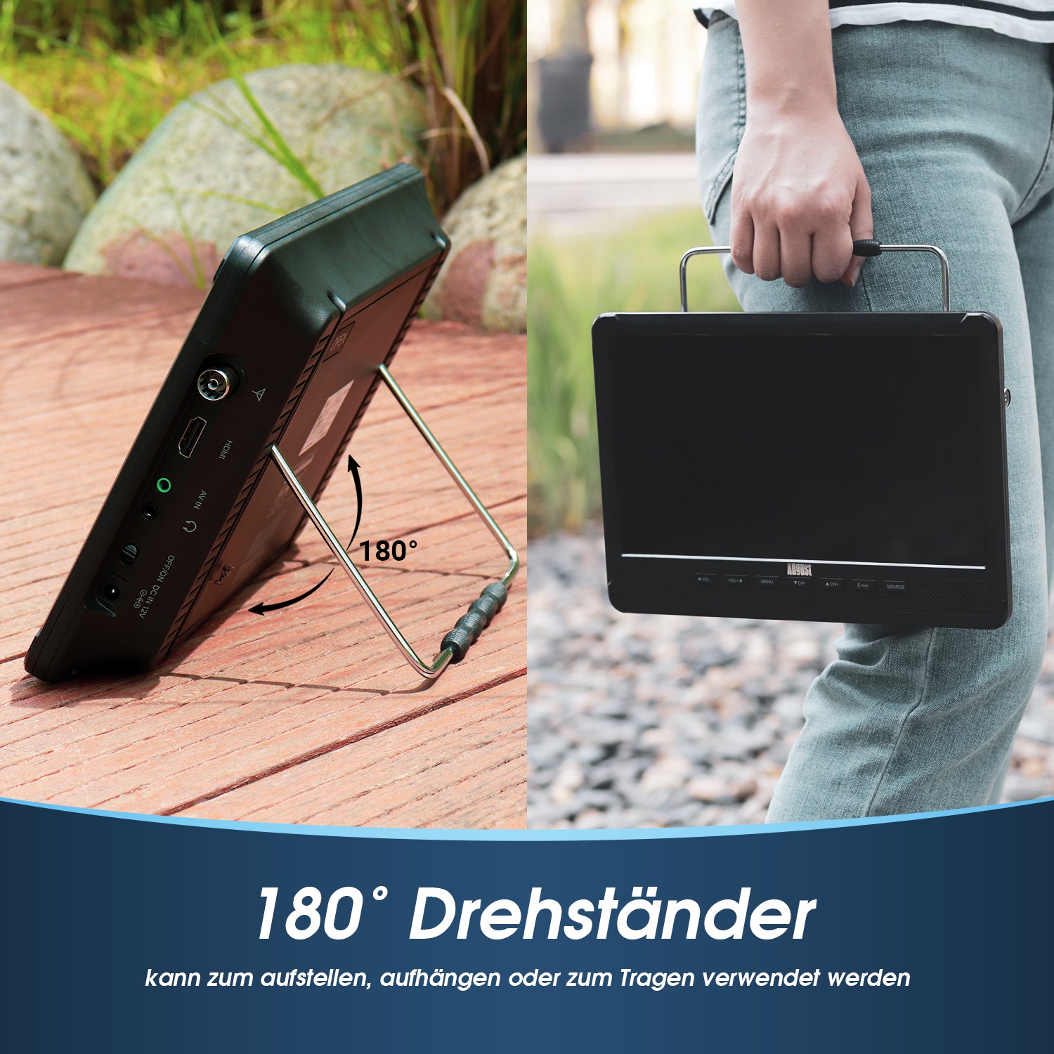 [B-Ware] Tragbares 10“ TV DVD Spieler Wiederaufladbar DVB-T2 H.265 - August DA383D BGD