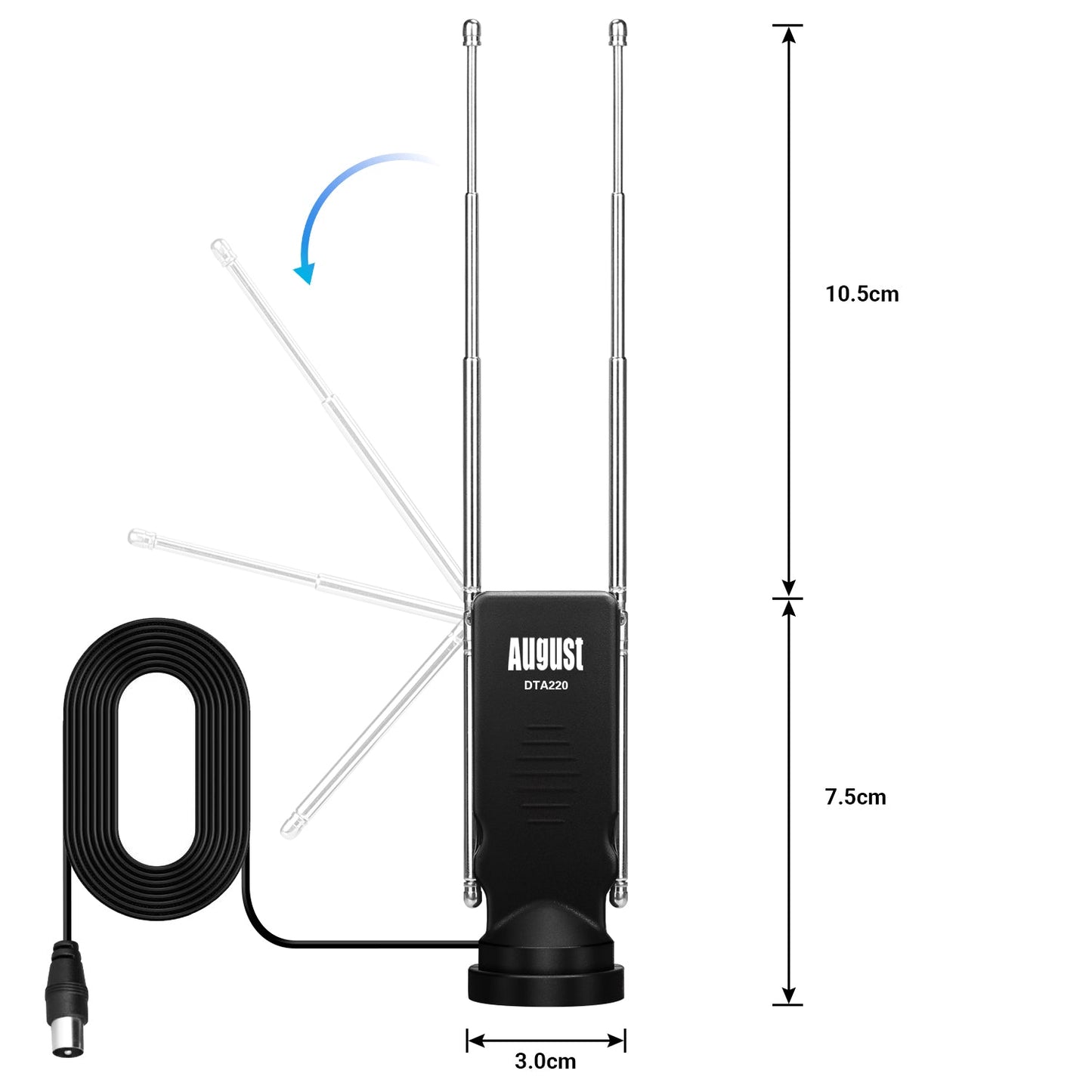 [B-Ware] Tragbare DVB-T2 Teleskopantenne UHF M.265 Saugfuß - August DTA220