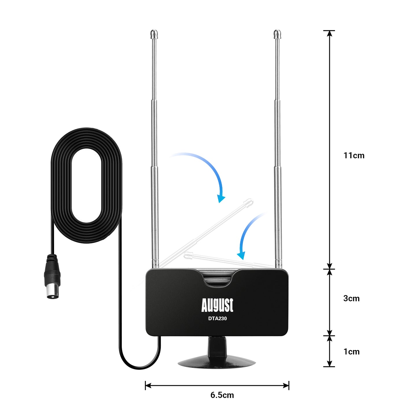 Tragbare DVB-T2 Teleskopantenne UHF M.265 Saugfuß - August DTA230