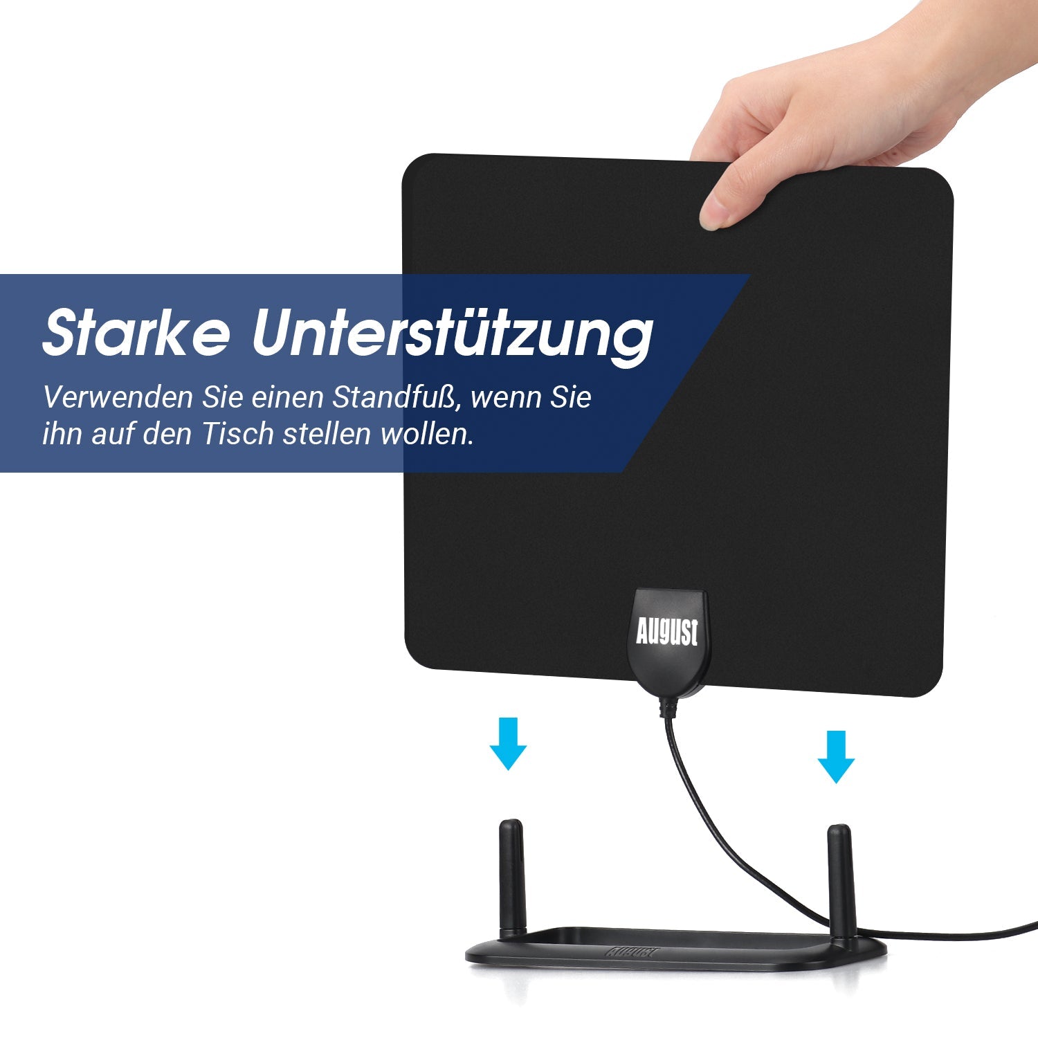 August DTA450 - DVB-T/DVB-T2 HD-Antenne - 5dB Leistungsstarke Zimmerantenne für digitales terrestrisches HD-TV mit Standfuß - Daffodil Germany GmbH