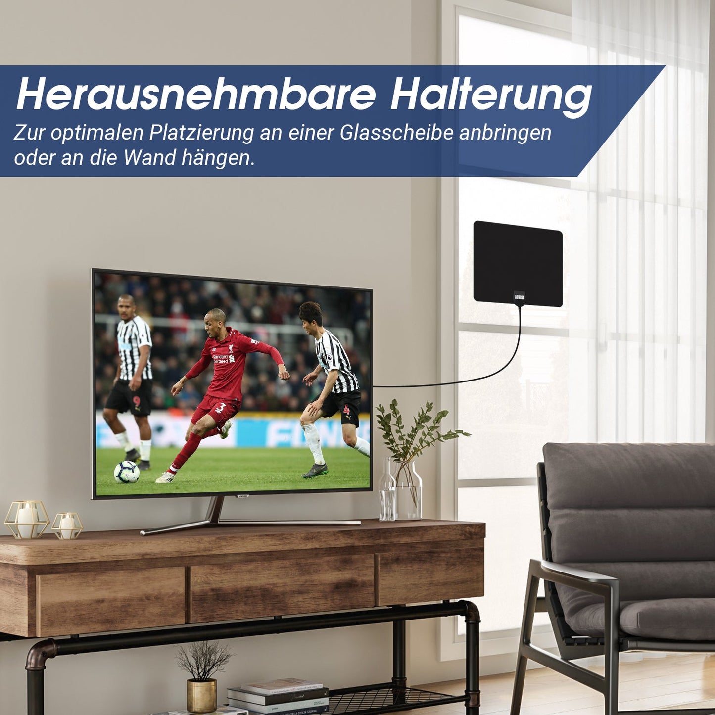 August DTA450 - DVB-T/DVB-T2 HD-Antenne - 5dB Leistungsstarke Zimmerantenne für digitales terrestrisches HD-TV mit Standfuß - Daffodil Germany GmbH