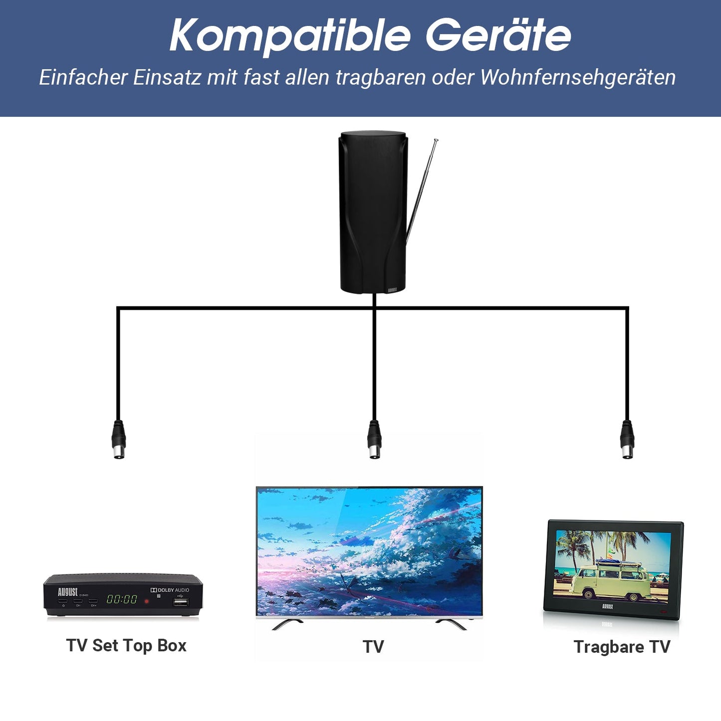 [B-Ware] Tragbare Teleskop Innenantenne DVB-T2 UHF 8db High Gain - August DTA600