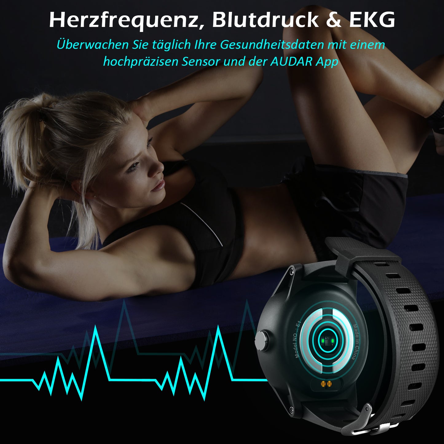 [B-Ware] Smart Fitness Gesundheitsmonitor-Uhr EKG, Blutdruck & Herzfrequenz, 10 Tage Akku – Audar E1