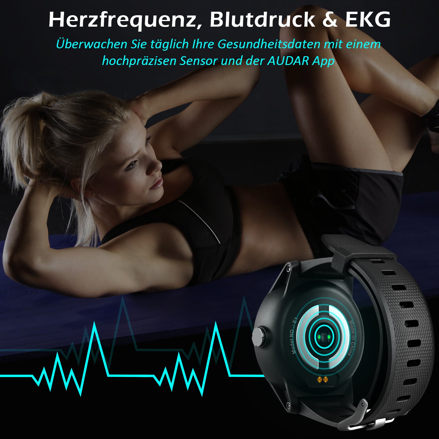 [B-Ware] Smart Fitness Gesundheitsmonitor-Uhr EKG, Blutdruck & Herzfrequenz, 10 Tage Akku – Audar E1 - Fur iPhone