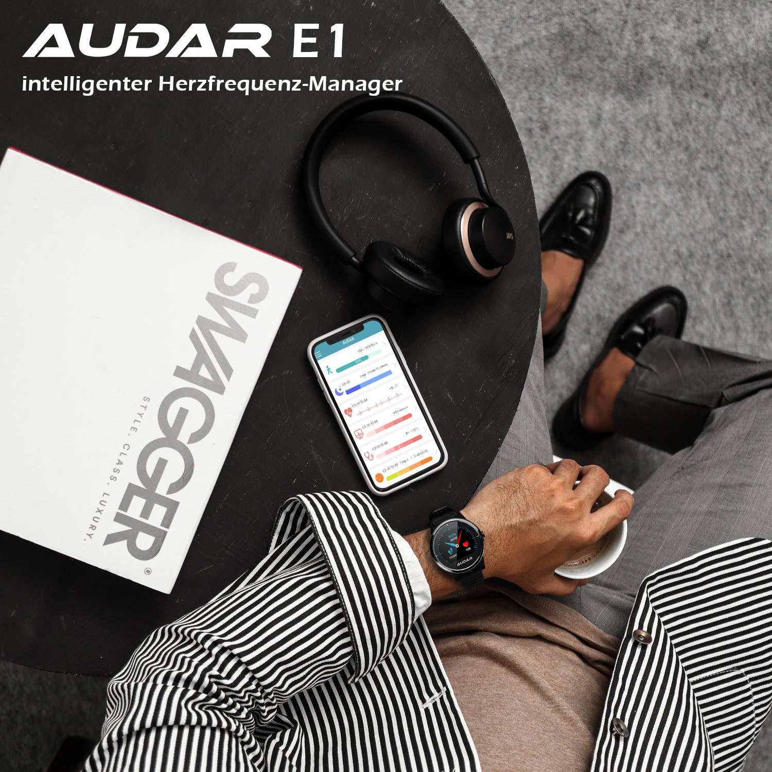 Smart Fitness Gesundheitsmonitor-Uhr EKG, Blutdruck & Herzfrequenz, Fur iPhone – Audar E1
