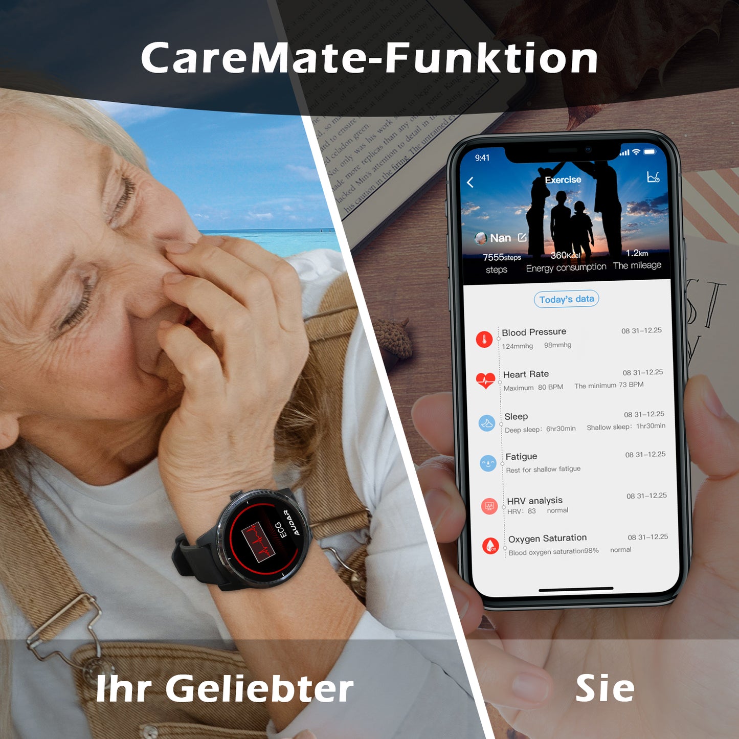 [B-Ware] Smart Fitness Gesundheitsmonitor-Uhr EKG, Blutdruck & Herzfrequenz, 10 Tage Akku – Audar E1