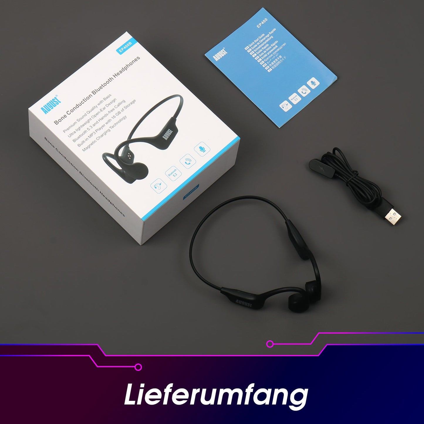 [B-Ware] Open-Ear Knochenleitung Kopfhörer Bluetooth 16GB MP3-Spieler - August EP400