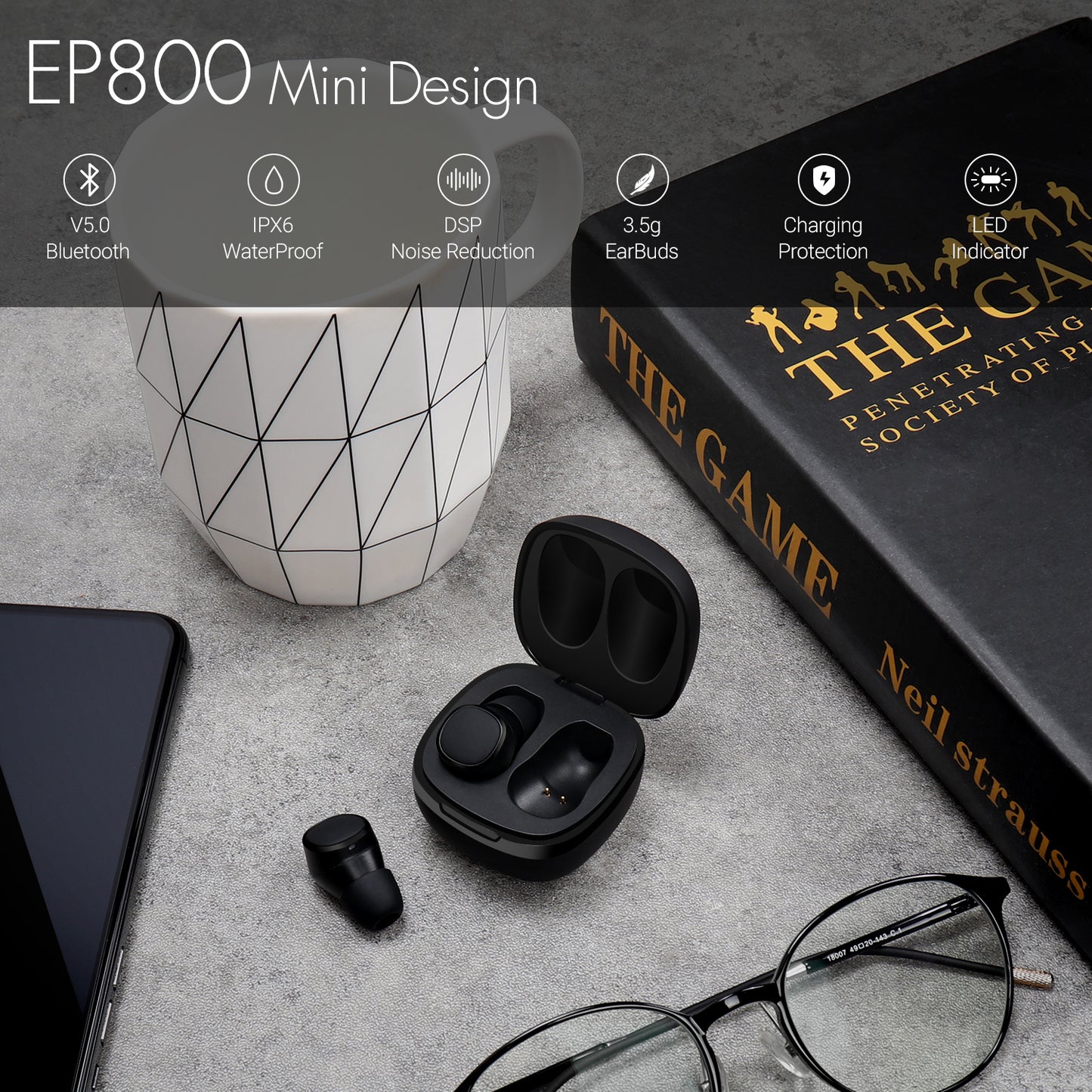 Kabellose Kopfhörer Bluetooth 5 In-Ear mit Ladeetui - August EP800