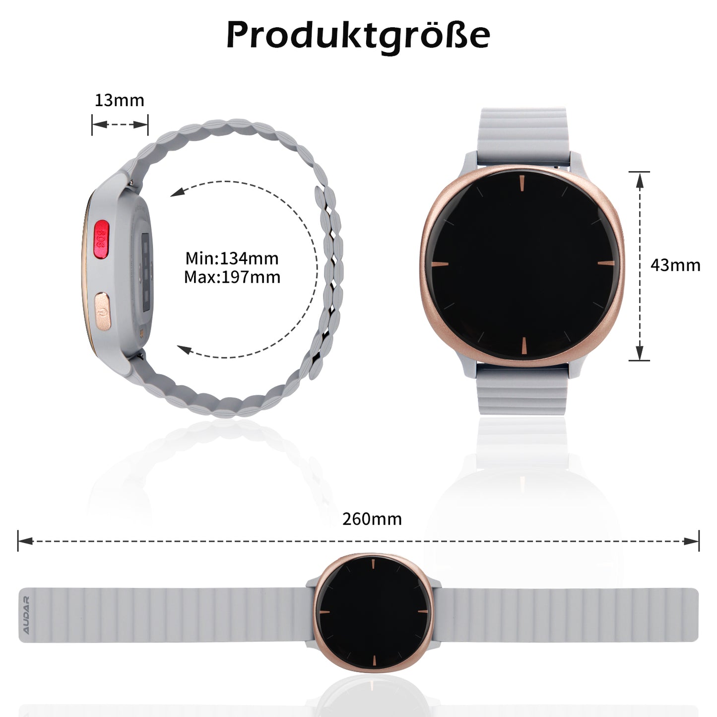 Gesundheitsmonitor Uhr 24/7 Lebenszeichen-Tracker mit Sturzerkennung & SOS-Auslöser - Audar E2