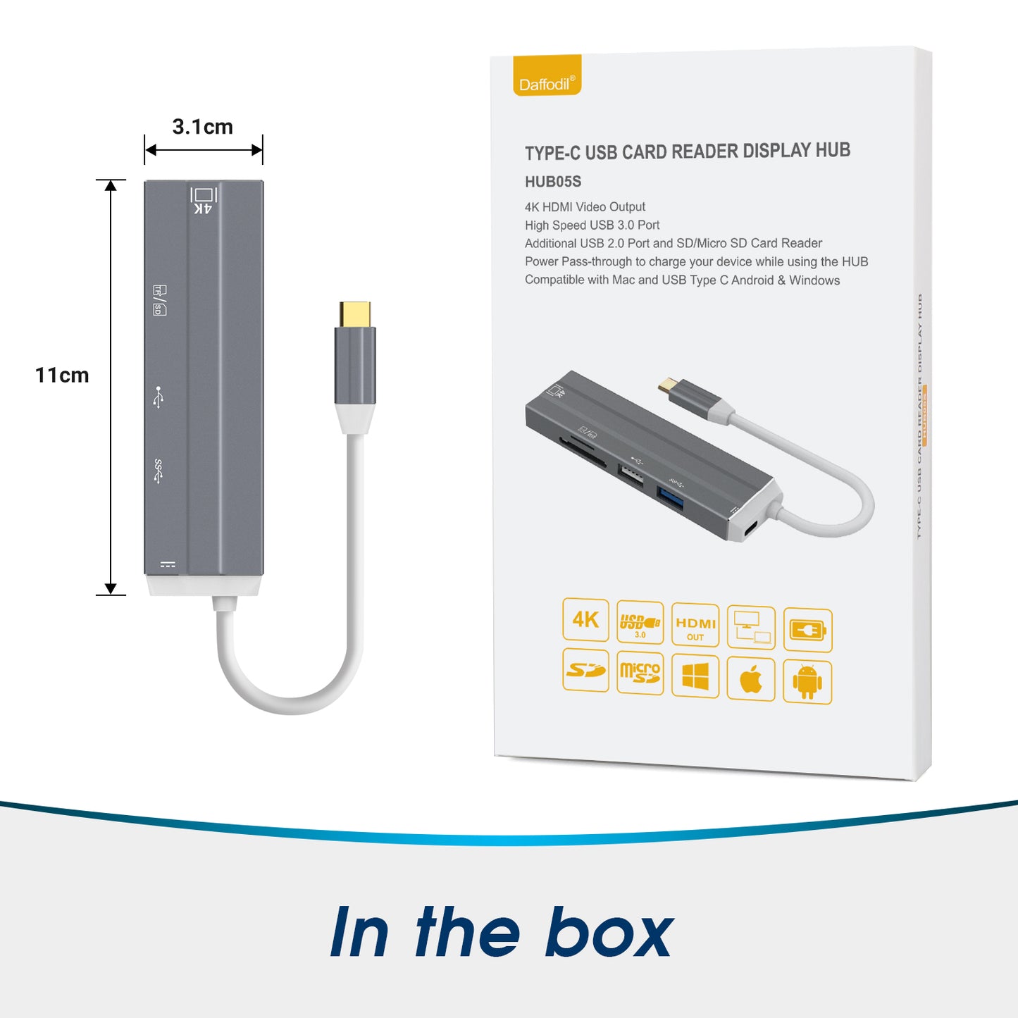 USB Durchschleifung HUB Adapter HDMI Datenübertragung - Daffodil HUB05