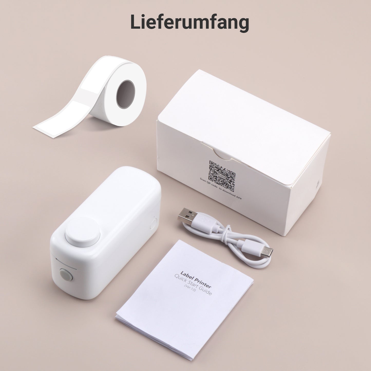 Tragbarer, tintenloser Thermodrucker mit Bluetooth, Klebeband, Schneidevorrichtung und Akku – August LBP160W