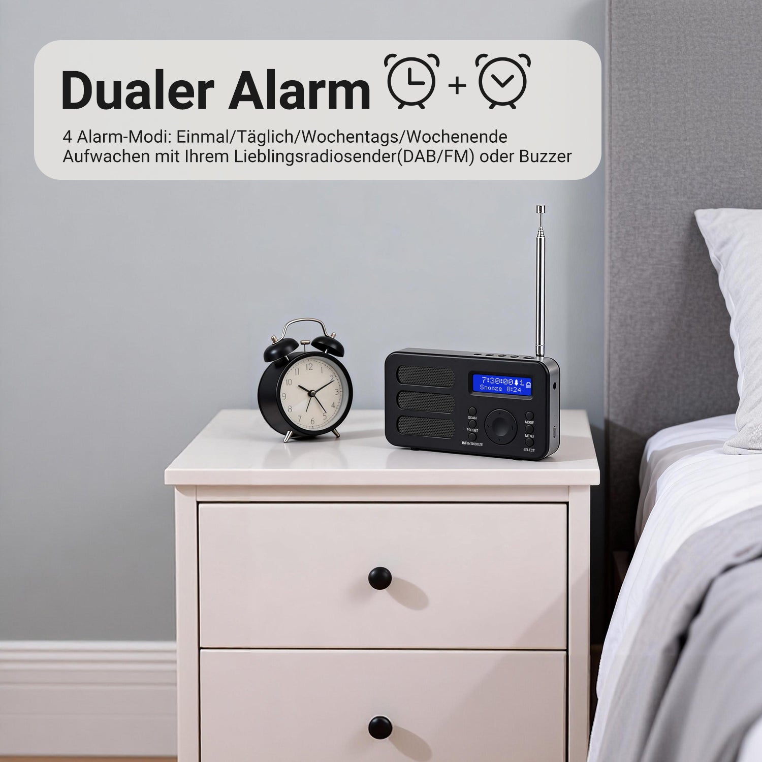 [B-Ware] Tragbarer DAB+ FM Alarm Radiowecker Wiederaufladbar AUX - August MB225