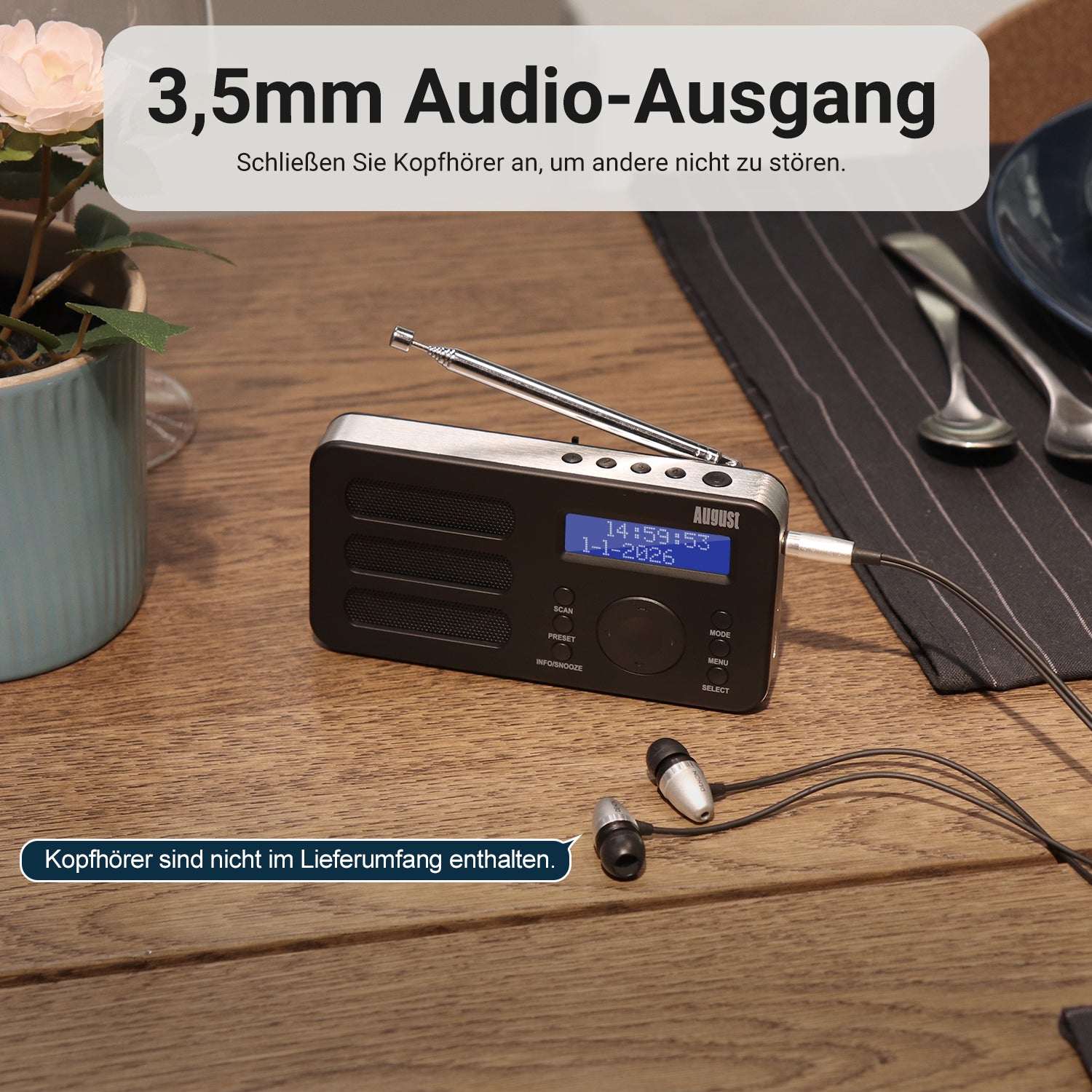 [B-Ware] Tragbarer DAB+ FM Alarm Radiowecker Wiederaufladbar AUX - August MB225