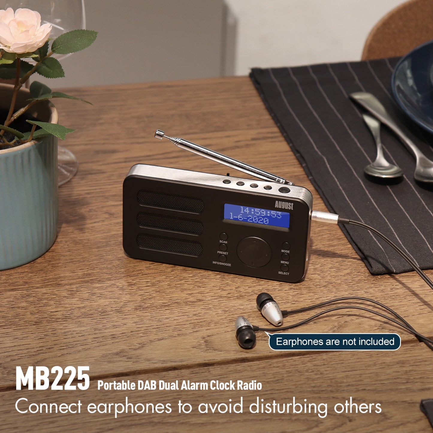 [B-Ware] Tragbarer DAB+ FM Alarm Radiowecker Wiederaufladbar AUX - August MB225