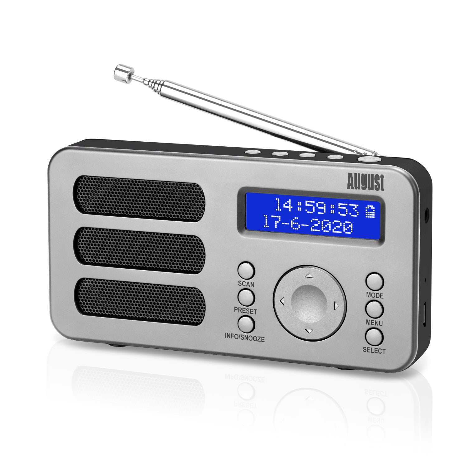 Tragbarers Radio DAB+ FM miniradio Uhr  Wiederaufladbar AUX - August MB225