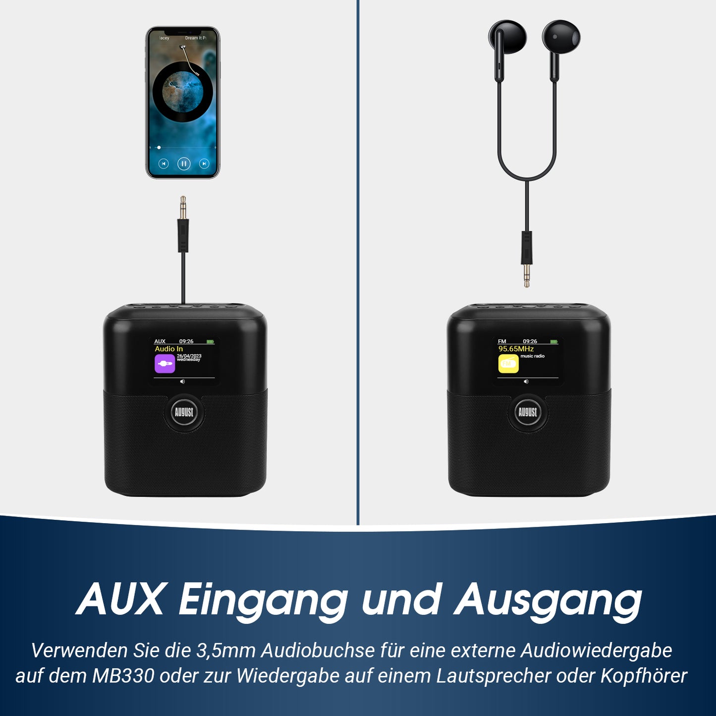 Tragbarer Akku DAB FM Radio Bluetooth Lautsprecher LCD Bildschirm - August MB330