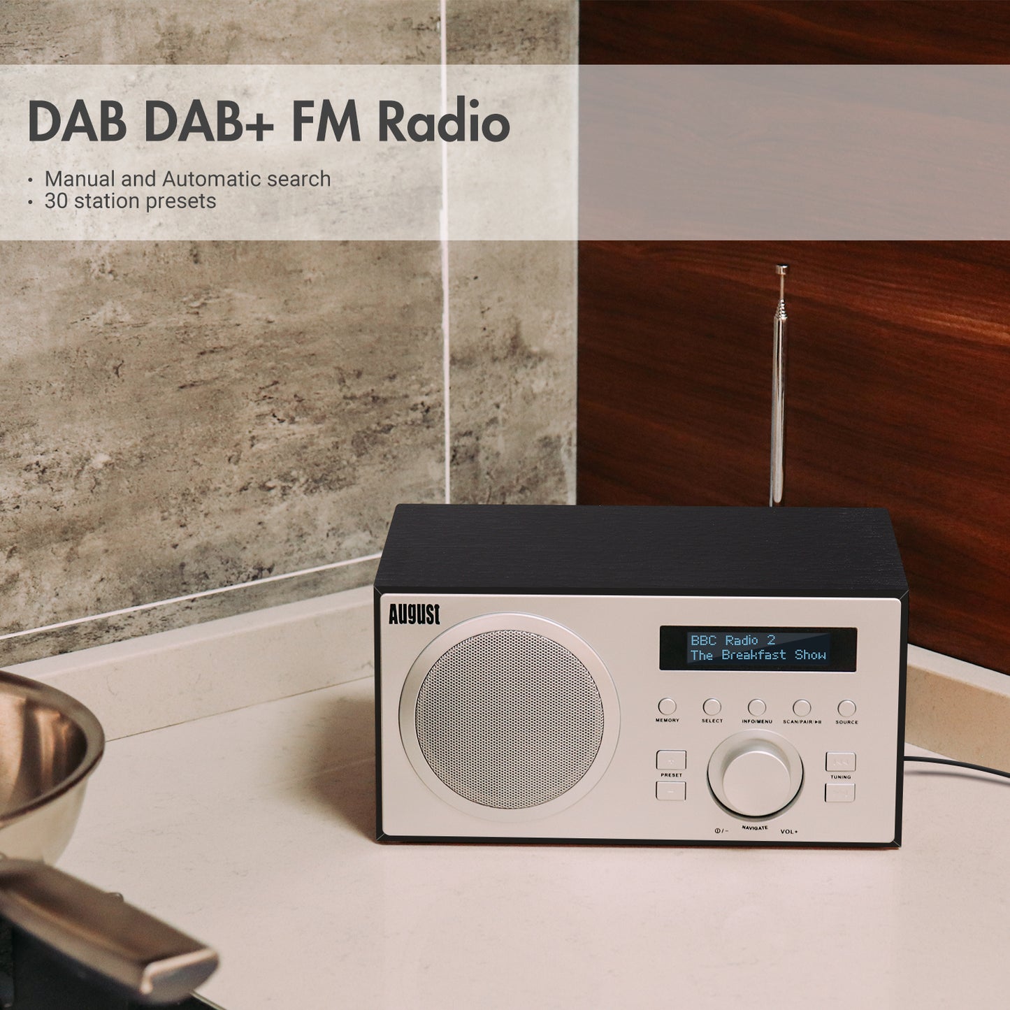 Radiowecker DAB+ FM UKW Bluetooth Netzbetrieb Lautsprecher USB - August MB420