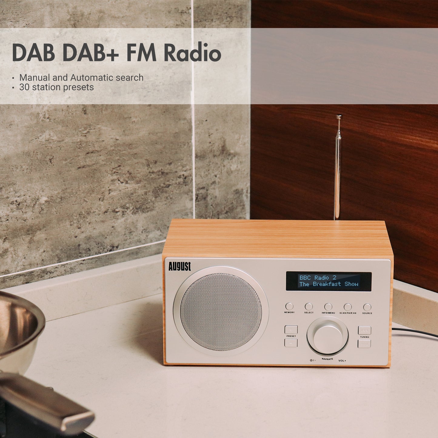 Radiowecker DAB+ FM UKW Bluetooth Netzbetrieb Lautsprecher USB - August MB420