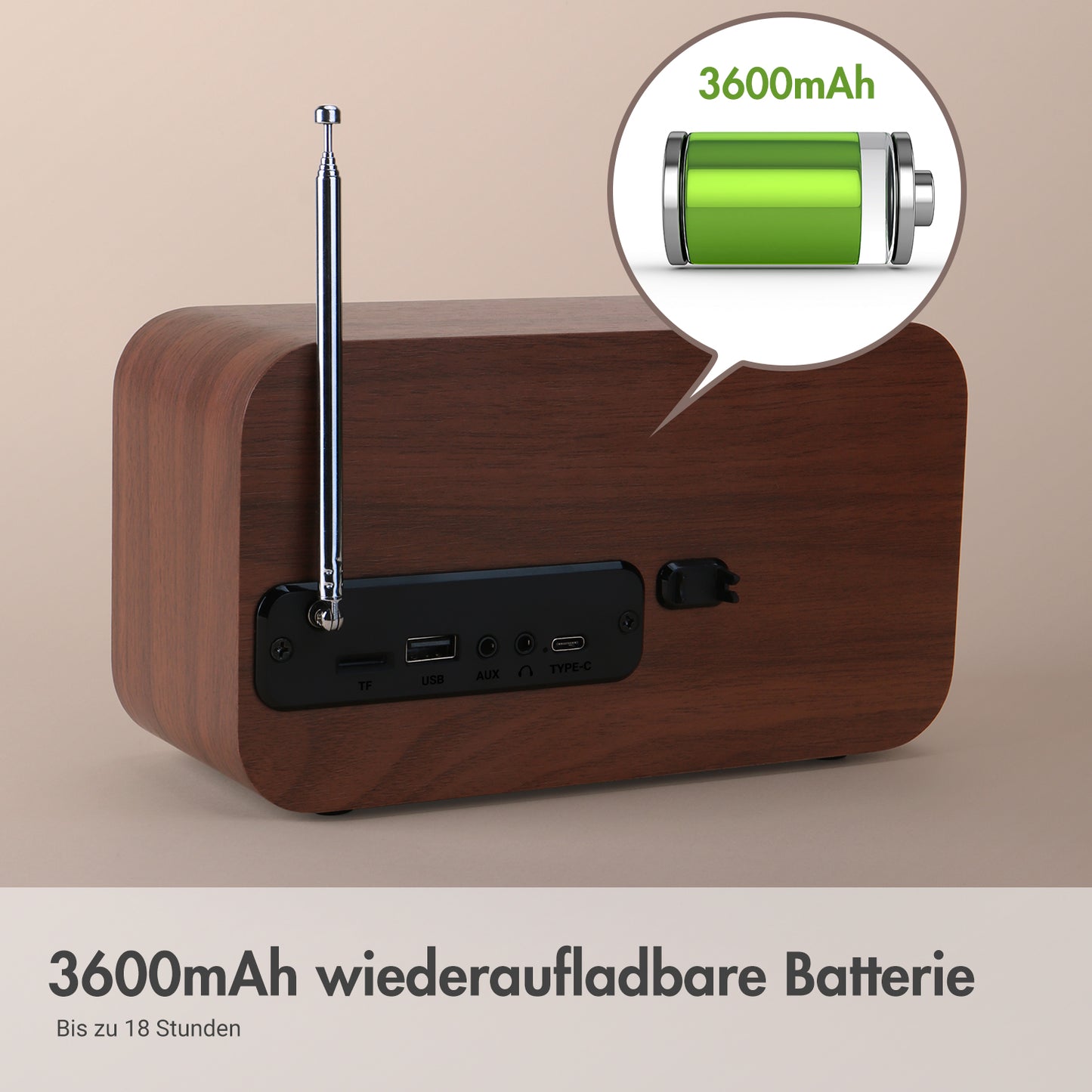 Retro Wiederaufladbare DAB UKW Radio Bluetooth USB Fernbedienung - August MB450