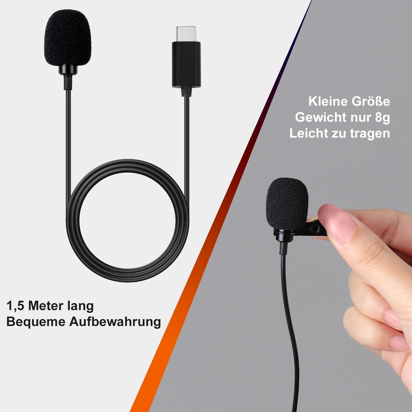 USB-C Lavalier Mikrofon Ansteckmikrofon mit Kugelcharakteristik Recorder MCP150