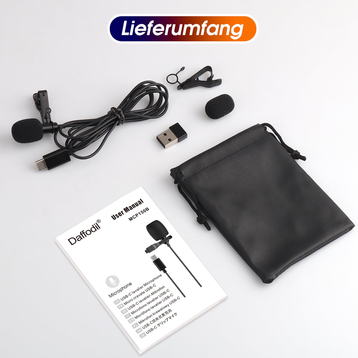 USB-C Lavalier Mikrofon Ansteckmikrofon mit Kugelcharakteristik Recorder MCP150