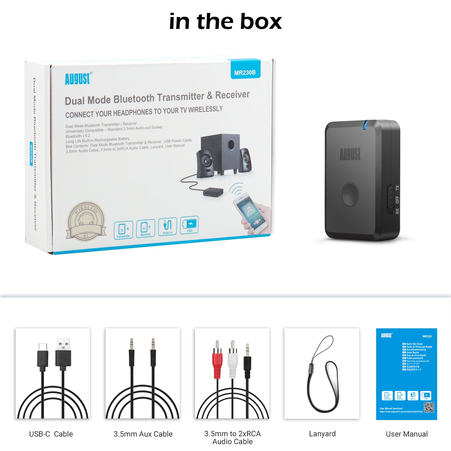 Bluetooth Audio Sender Empfänger AptX Adapter Niedriger Latenz - August MR230