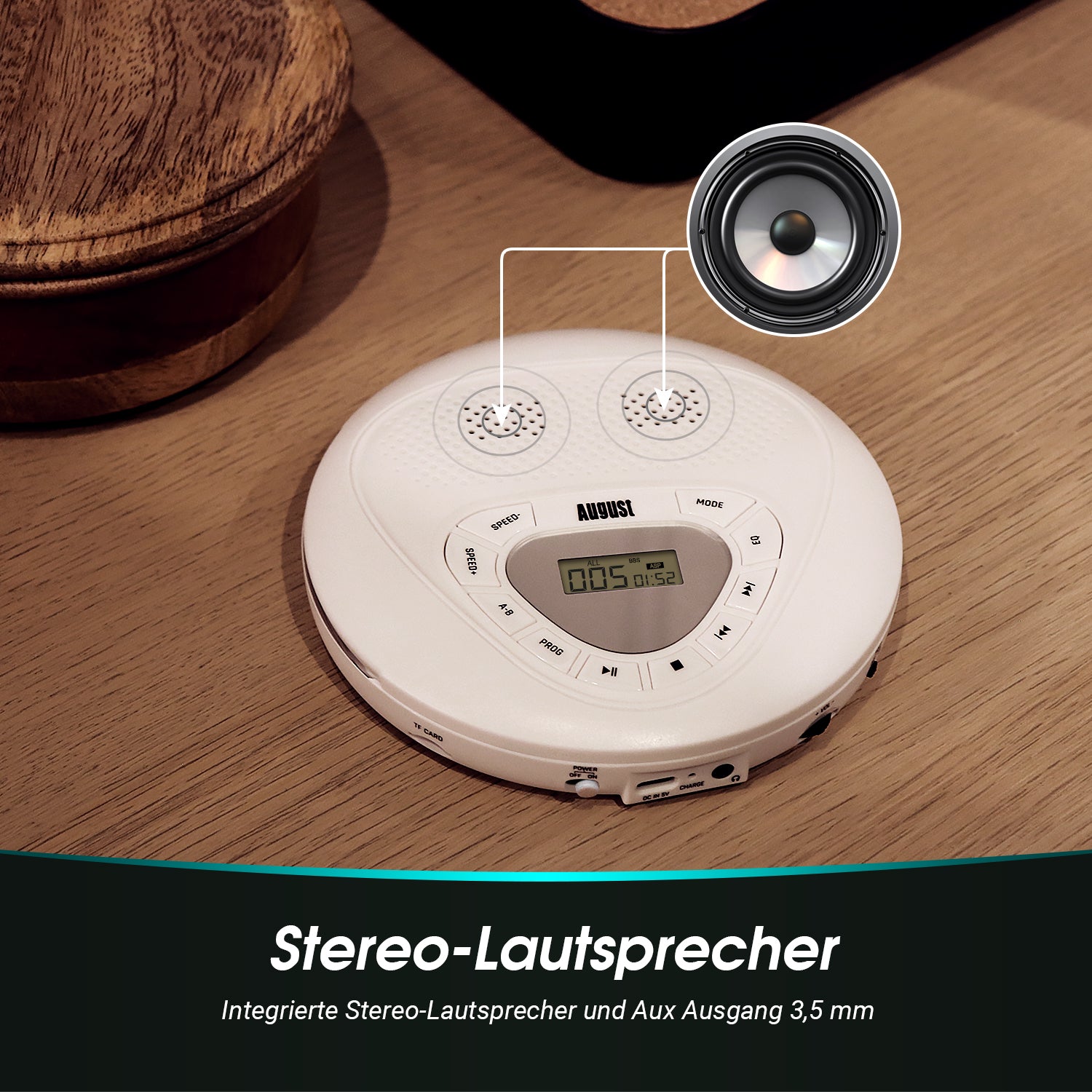 [B-Ware] Tragbarer CD Player Stereo Lautsprecher Retro Walkman Anti Skip SD - August SE10