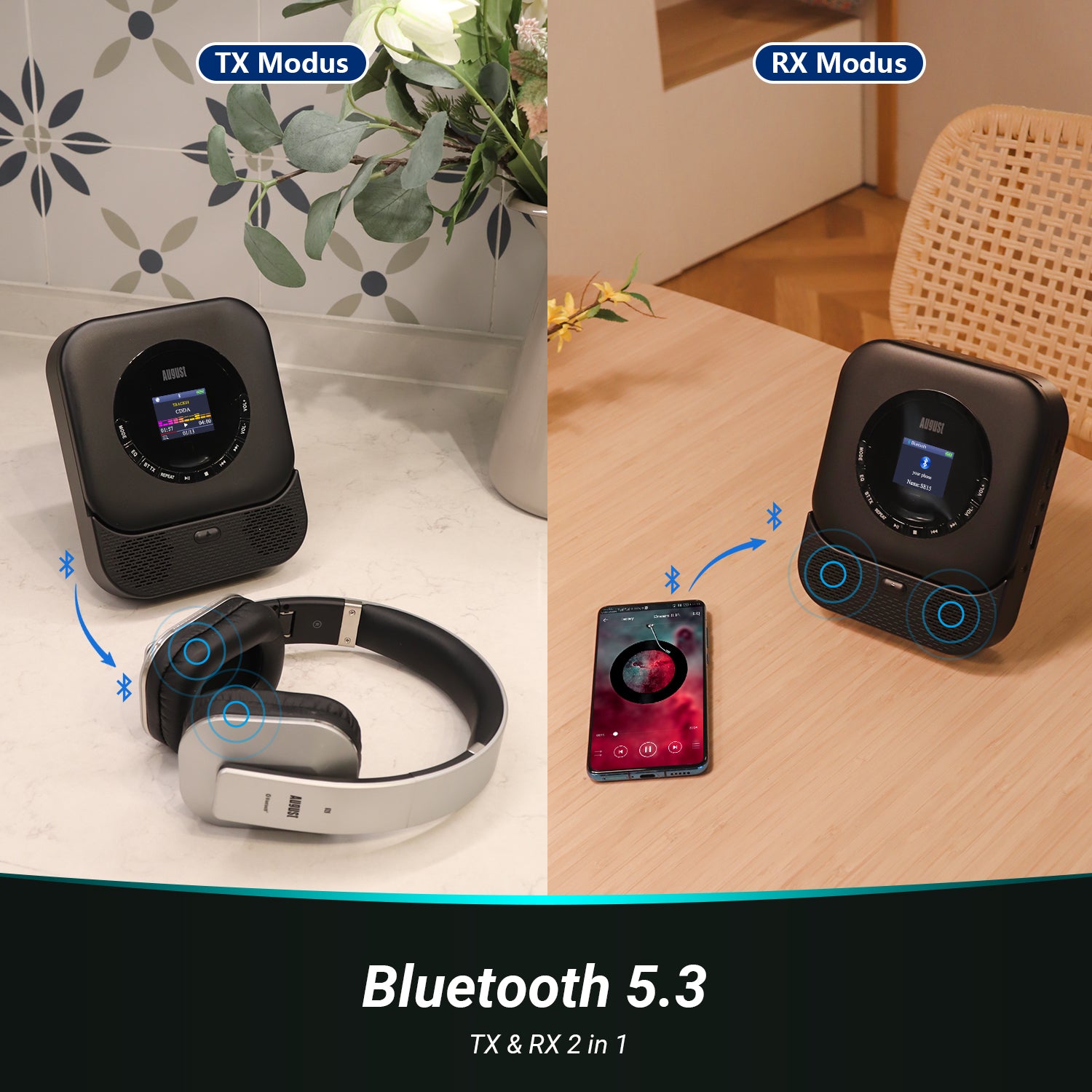 Tragbarer Musik-CD-Player mit Bluetooth und MP3-USB-Anschluss sowie integriertem Lautsprecher SE15