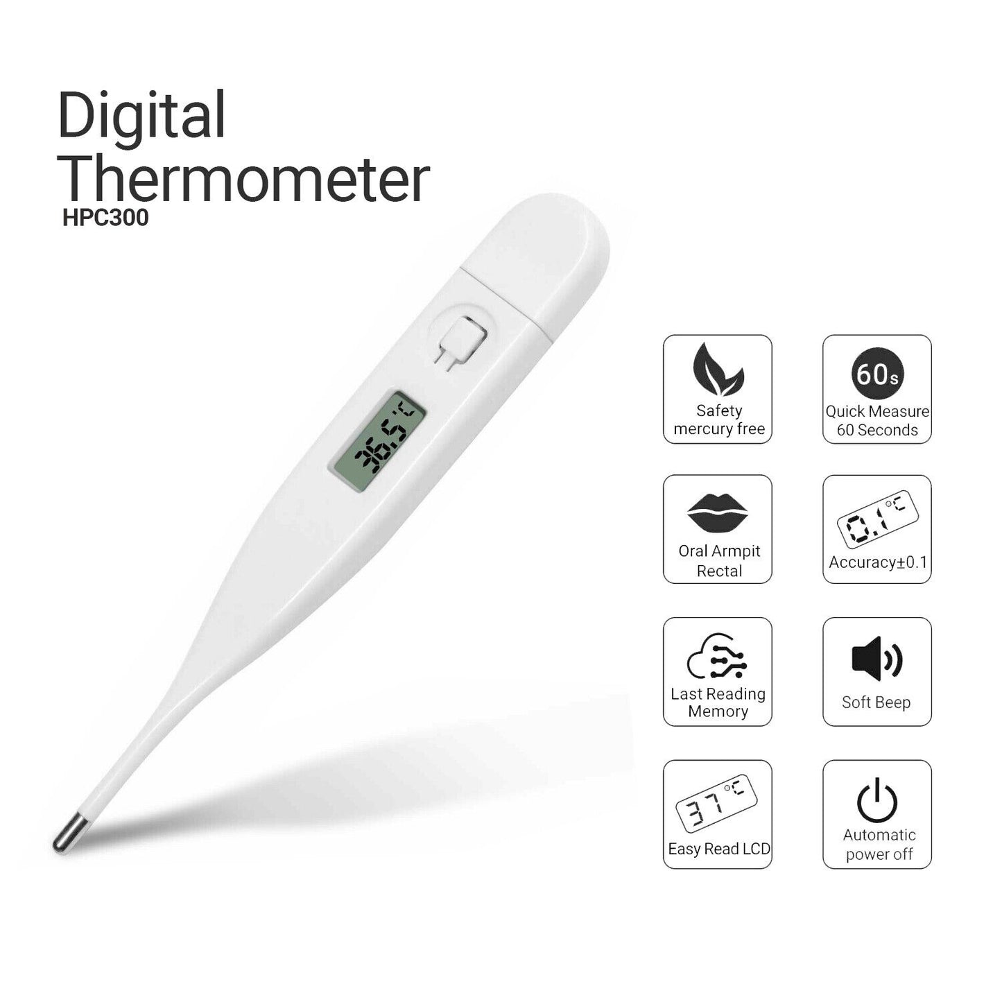 Digitales Thermometer Schnelles Oral Achselhöhle Kinder Erwachsene - Daffodil HPC300