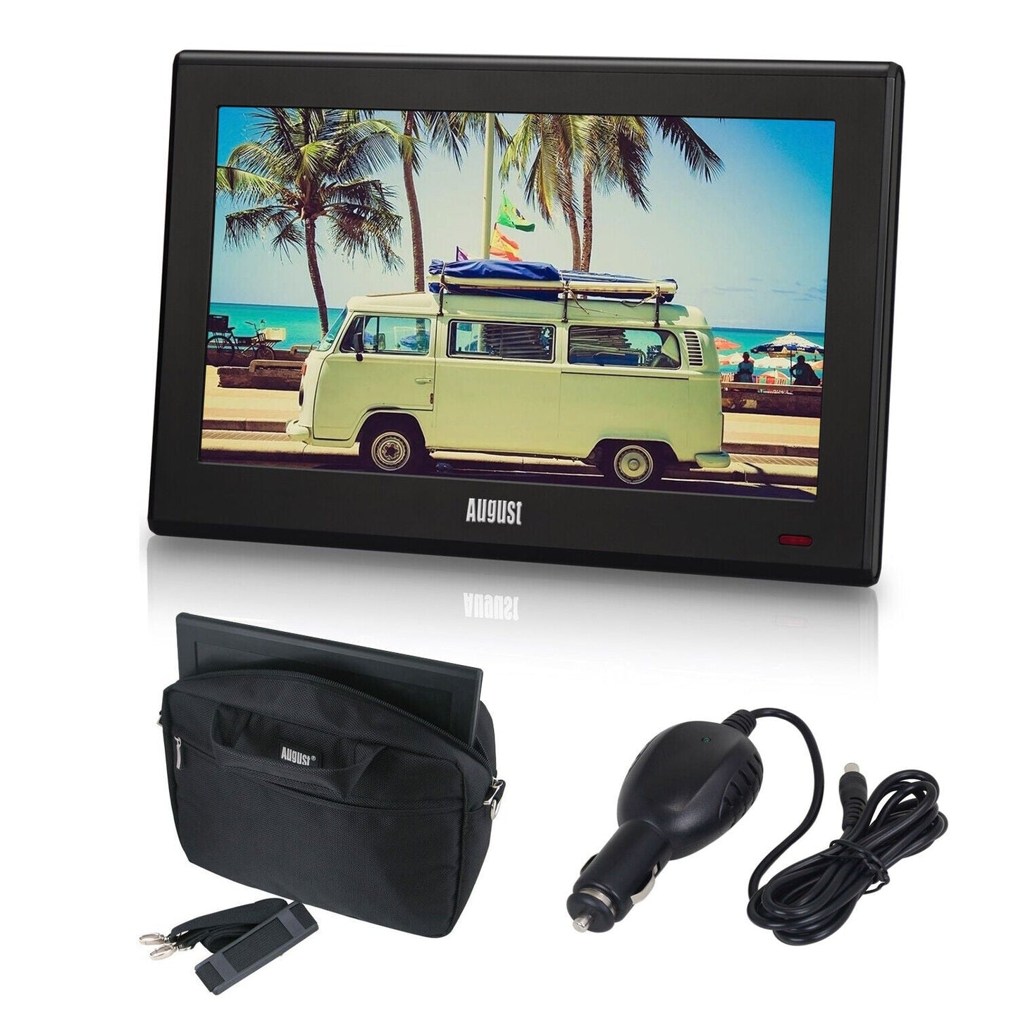 Tragbarer 10" Fernseher für die Reise mit Tasche und 12/24V Adapter für Fahrzeuge - August DA100D