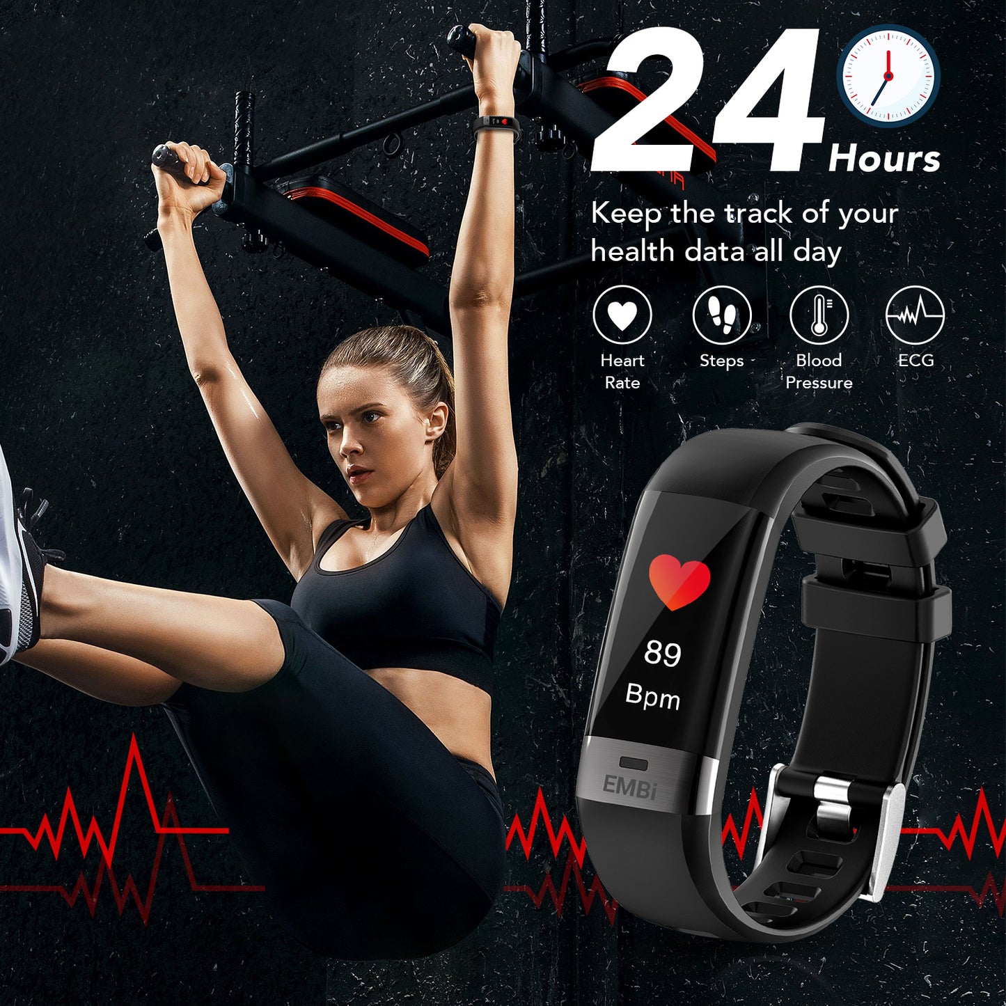 Intelligente Fitness-Tracker-Armbanduhr mit EKG, Blutdruck, Herzfrequenz und Schlafüberwachung - Audar EMBi
