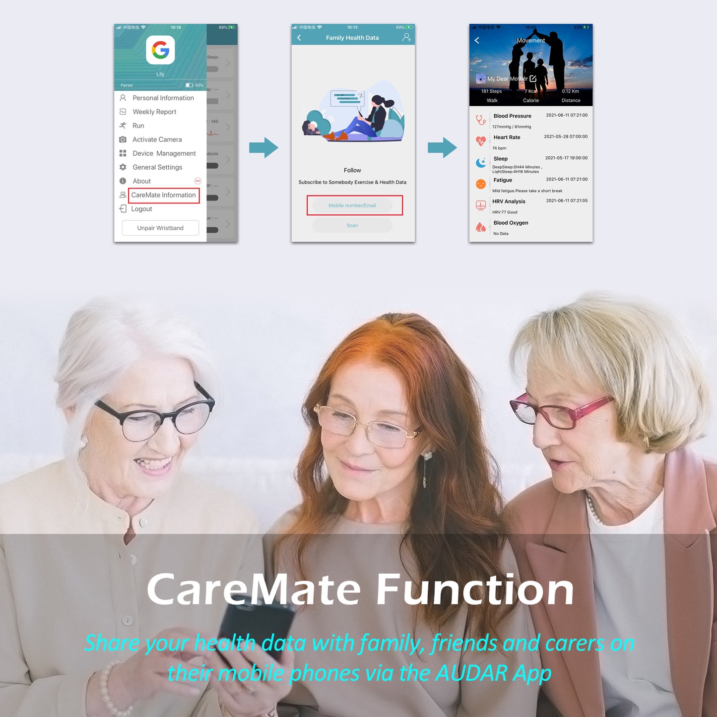 Intelligente Fitness-Tracker-Armbanduhr mit EKG, Blutdruck, Herzfrequenz und Schlafüberwachung - Audar EMBi