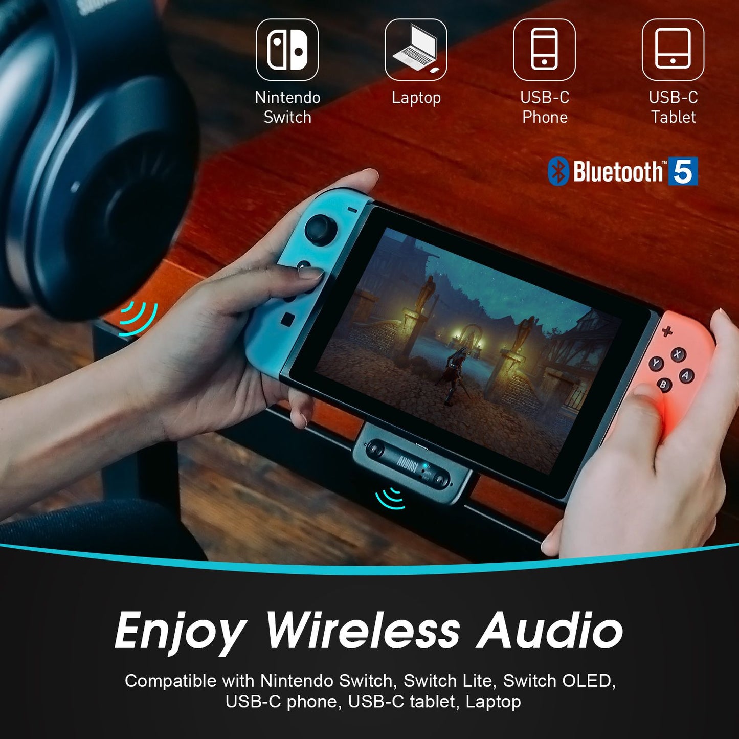 August MR410B - Bluetooth 5 Dual Audio Transmitter für Nintendo Switch / Switch Light und andere USB C und USB A Geräte - Daffodil Germany GmbH