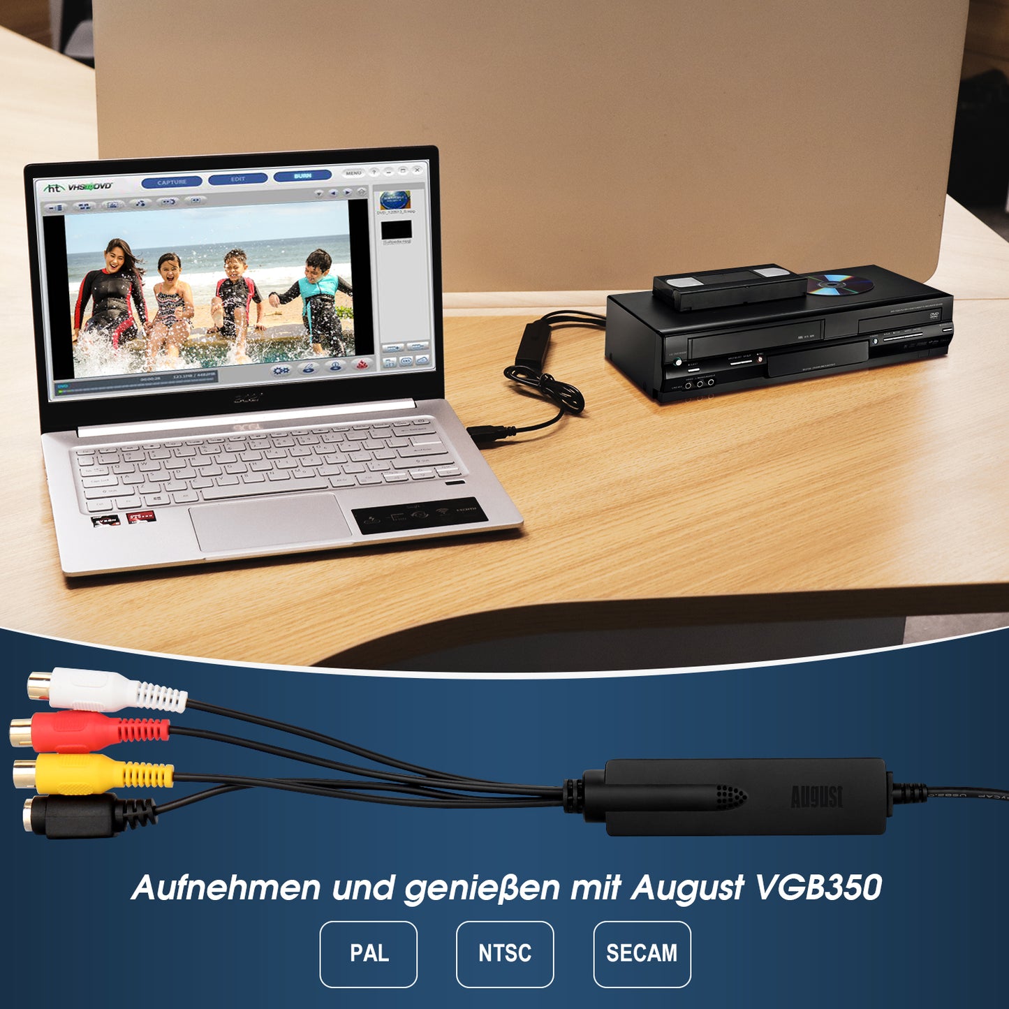 VHS zu Digital Konverter Video Capture - August VGB350 - Übertragen von VHS mini DV Hi8 DVD auf Computer - Daffodil Germany GmbH